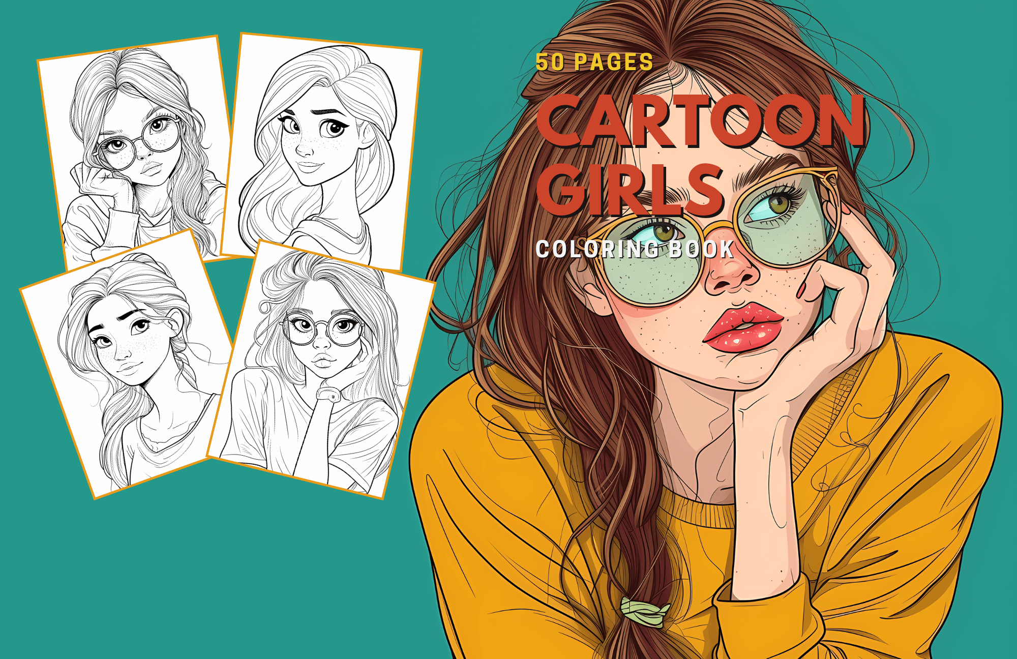 50 Cartoon Girls Coloring Book